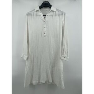 Made With Love Shirt Dress Women's Medium White Gauzy Beachy Coverup Pockets NEW